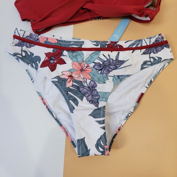 CUPSHE Women's Leafy Wrap Tie Bikini Set Halter Back Bow Low Waisted size M NEW - Picture 4 of 15